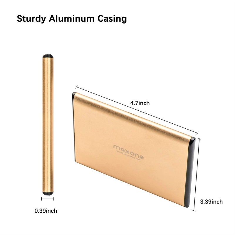 Maxone 500GB Ultra Slim Portable External Hard Drive HDD USB 3.0 Compatible with PC, Laptop - Gold - Image 2